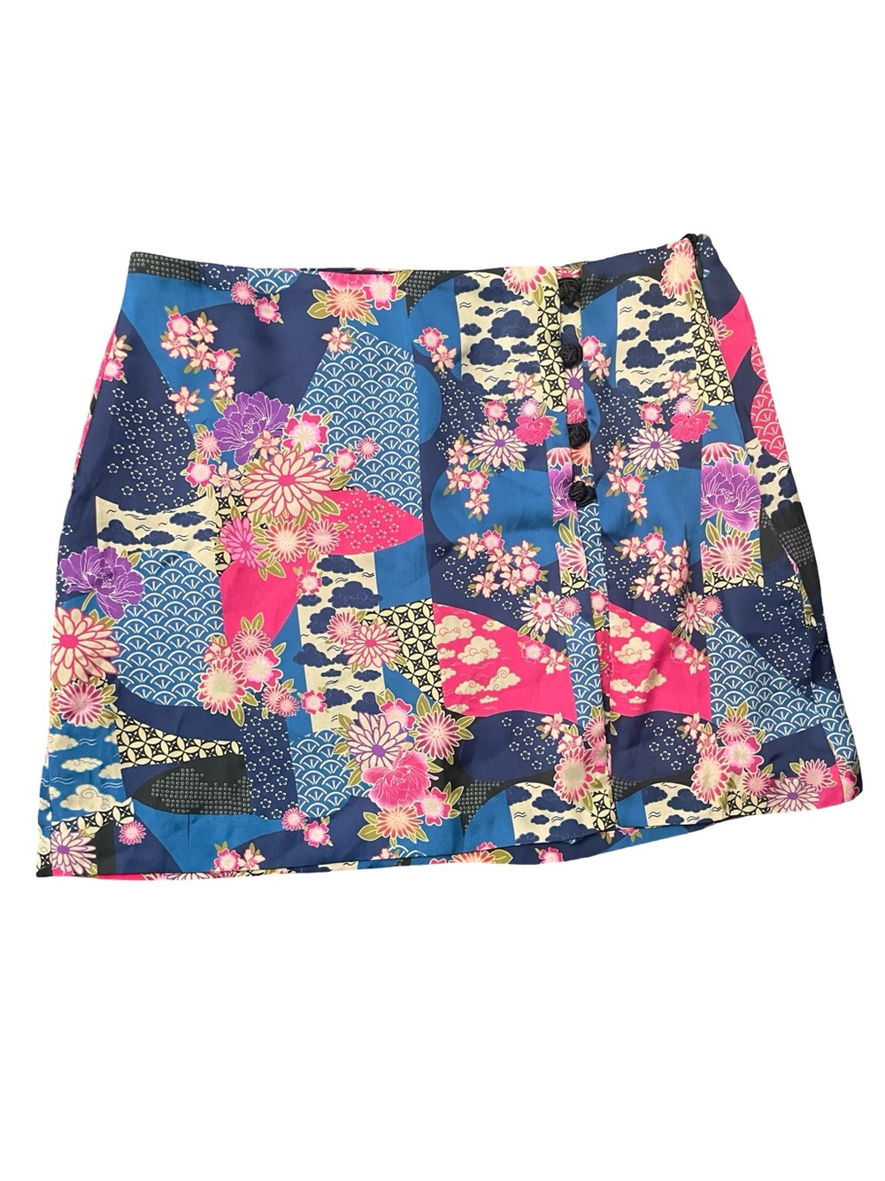 Zara Floral Patchwork Mini Skirt in Navy, Hot Pink & Cream